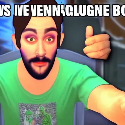 Image similar to vinesauce joel pointing at vinesauce vinny saying bogan burger, meme, realistic, hdr, clear image,