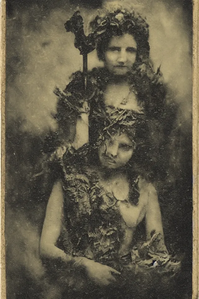 Prompt: wet plate photograph of sun tarot card victorian era, coal dust, in the style of brothers quay