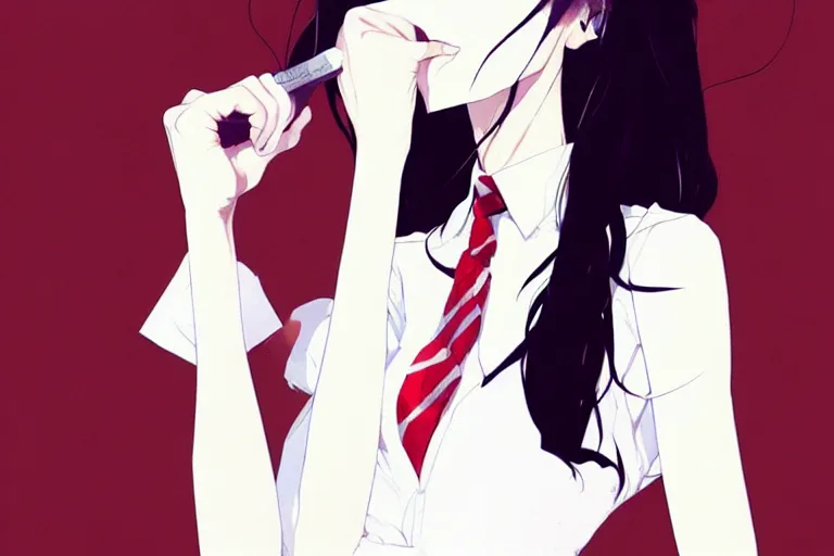 Image similar to a ultradetailed full body portrait of a woman dressed in a white shirt with a tie, by conrad roset, greg rutkowski and makoto shinkai trending on artstation