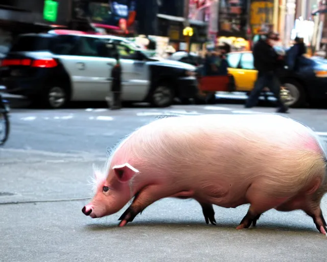Prompt: pig with a very fat belly in new york city