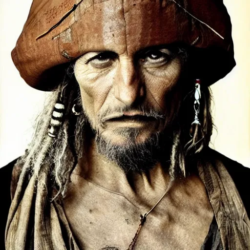 Image similar to portrait of an expressive face of an old pirate by annie leibovitz