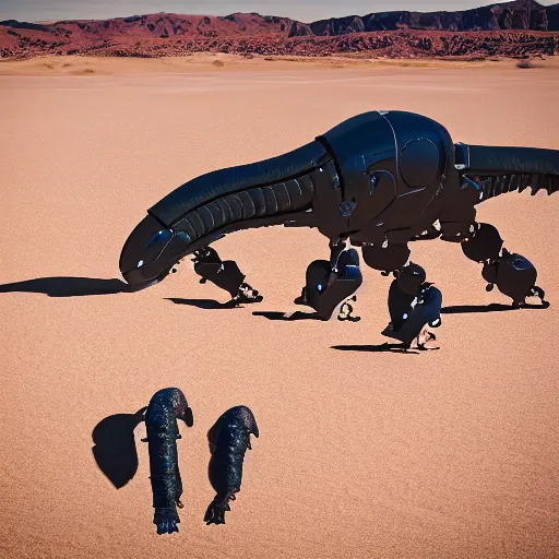 Image similar to 🐋 as 🤖 as 🐼 as 🦕 as 👽, desert photography