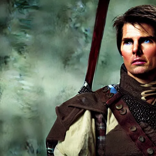 Prompt: medieval fantasy half length d & d portrait photo of tom cruise as a d & d bard, photo by philip - daniel ducasse and yasuhiro wakabayashi and jody rogac and roger deakins
