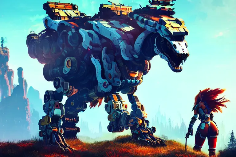 Image similar to wolf - tank machine mecanical creature robot of horizon forbidden west horizon zero dawn radiating a glowing aura global illumination ray tracing hdr fanart arstation by ian pesty and alena aenami artworks in 4 k