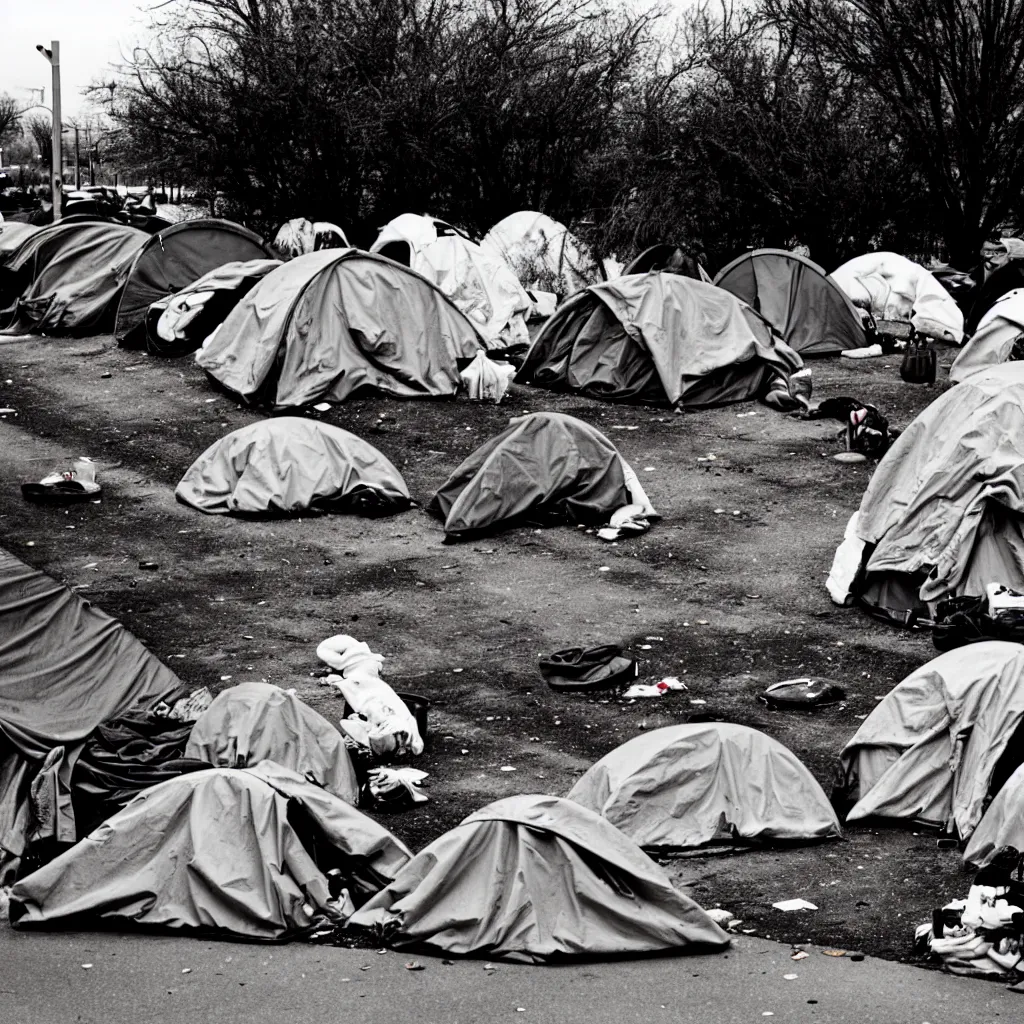 Prompt: an american homeless encampment