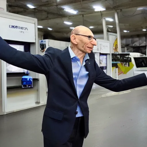 Image similar to Enrico Letta obtaining the ultimate power and driving a Metal Gear