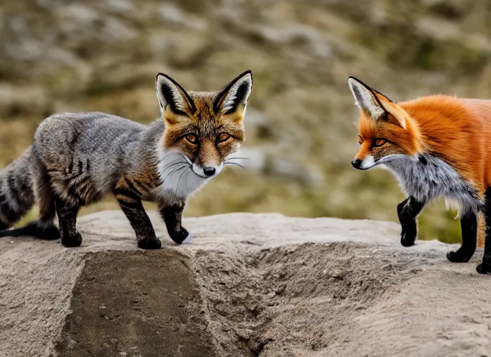 Image similar to a cat and a fox in a quarry 5 0 mm