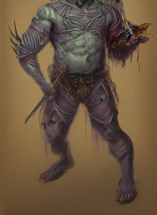 Prompt: detailed full body concept art illustration pastel painting of an orc poet in intricately designed clothing