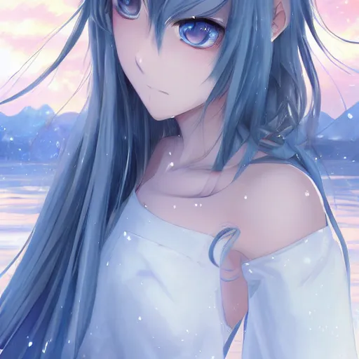 Prompt: a very beautiful anime girl, full body, long straight silver hair, sky blue eyes, full round face, short smile, casual clothes, ice snowy lake setting, cinematic lightning, medium shot, mid-shot, highly detailed, trending on Artstation, Unreal Engine 4k, cinematic wallpaper by Stanley Artgerm Lau, WLOP, Rossdraws, James Jean, Andrei Riabovitchev, Marc Simonetti, and Sakimichan