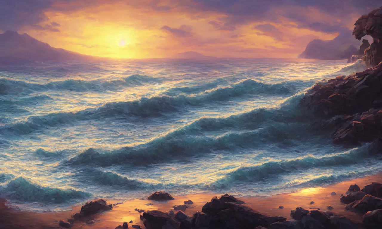 Prompt: Sea beach landscape, trending on artstation, by Noah Bradley