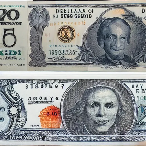 Image similar to A dollar banknote with a clown face printed on it