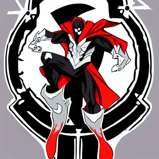 Image similar to Spawn by Todd-MacFarlene, SVG, Vector sticker, flat colors, full-body, uncropped, white-space-surrounding-subject