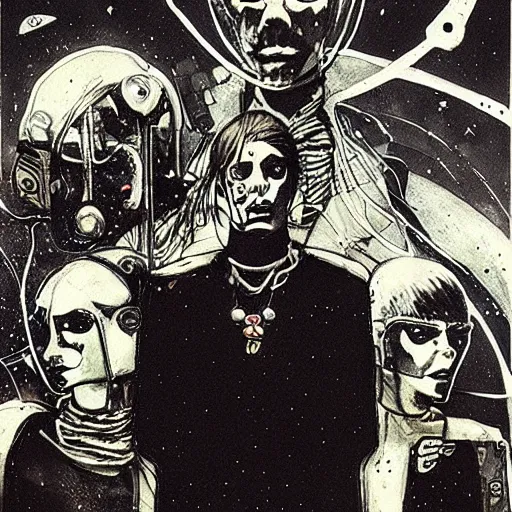 Image similar to post - punk album cover, black, white, orange, psychedelic, new age, magic, space, enki bilal