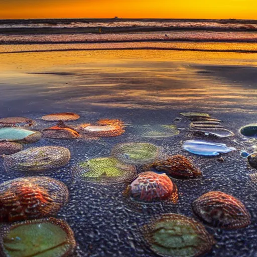 Image similar to tide pool filled sea creatures at sunset