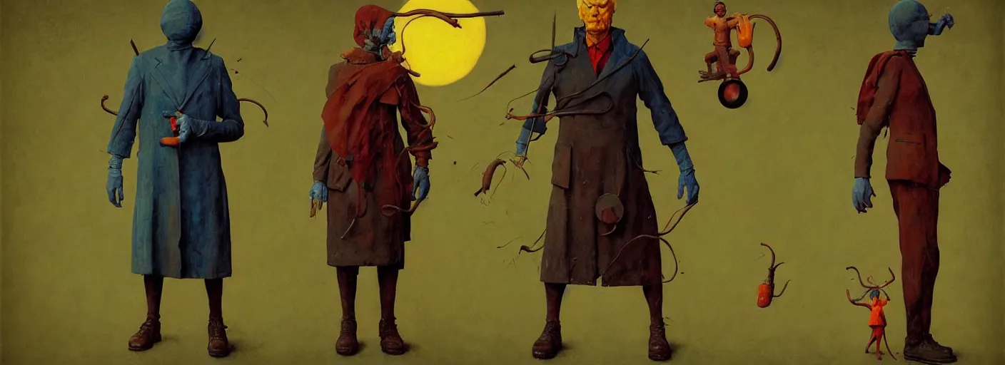 Image similar to full - body portrait surreal colorful clay fighting artstation rpg gentleman character concept art anatomy, action pose, very coherent and colorful high contrast masterpiece by norman rockwell franz sedlacek hieronymus bosch dean ellis simon stalenhag rene magritte gediminas pranckevicius, dark shadows, sunny day, hard lighting, reference sheet white! background