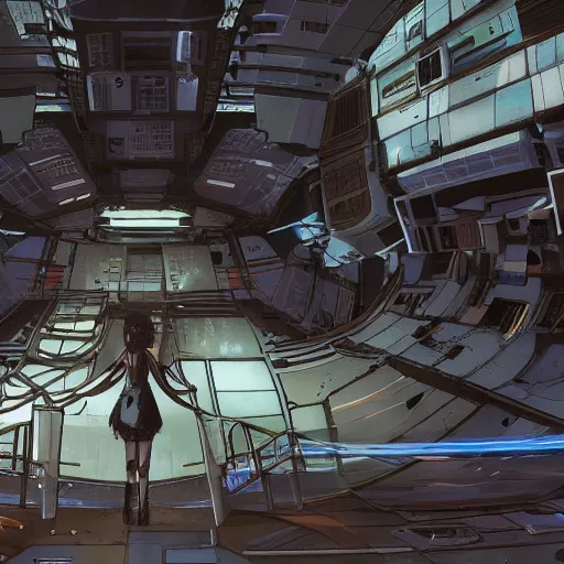 Prompt: A the scene of a abandoned and derelict space station. A beautiful anime women exploring the scenery, 4K , Highly detailed , High details , High quality , Dead space , System shock 2