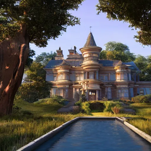 Prompt: a mansion in the middle of wakanda, daylight, cinematic lighting, cinematic perspective, by weta digital, by weta fx