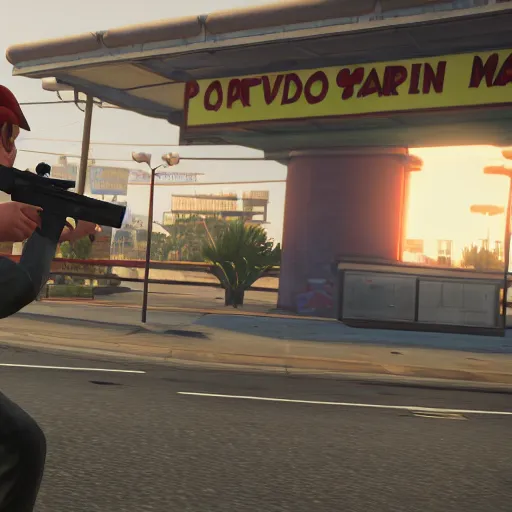 Prompt: GTA V screenshot with mario in it