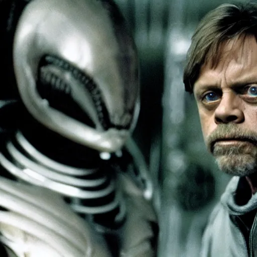 Image similar to mark hamill in ridley scott's alien, highly detailed, gritty, film grain