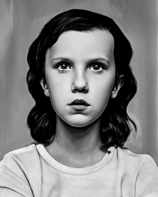 Image similar to Poster Portrait of Millie Bobby Brown with electric eyes, dramatic lighting