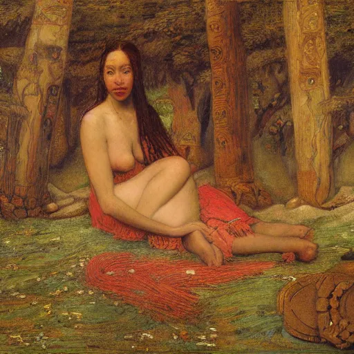 Prompt: inca insane by ford madox brown. a computer art of a beautiful scene of nature. the colors are very soft & muted, & the overall effect is one of serenity & peace. the composition is well balanced, & the brushwork is delicate & precise.