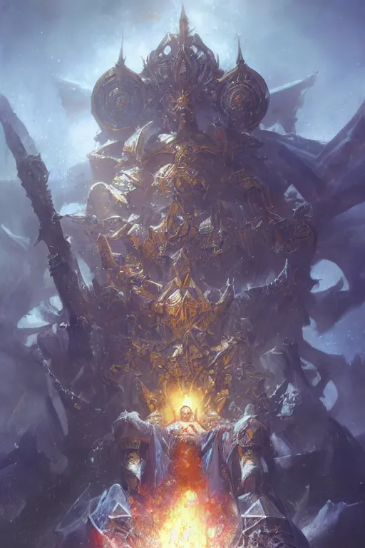 Image similar to the emperor of mankind on his golden throne, the corpse emperor, hearthstone art style, epic fantasy style art by Craig Mullins, fantasy epic digital art, epic fantasy card game art by Greg Rutkowski