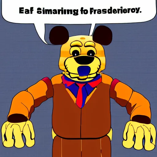 Image similar to Freddy Fazbear running for president, sitting at the presidents desk