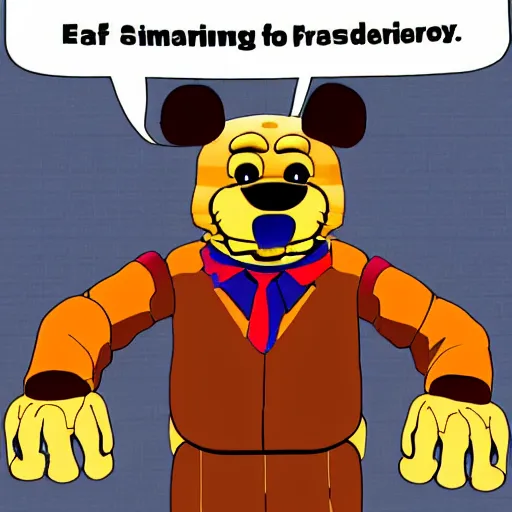 Prompt: Freddy Fazbear running for president, sitting at the presidents desk