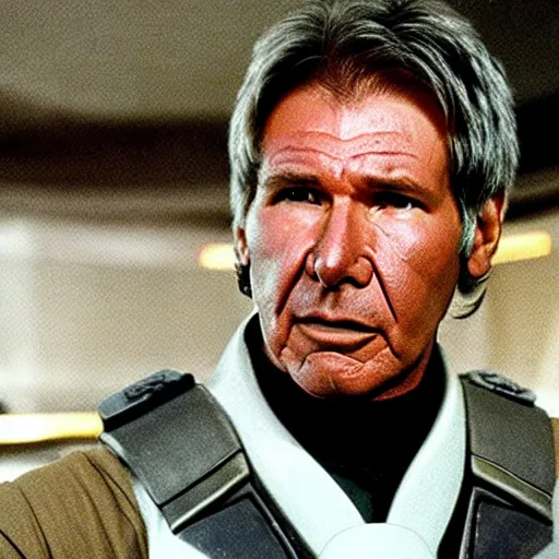 Prompt: A still of Harrison Ford as Commander Adama in Battlestar Galactica (2003)