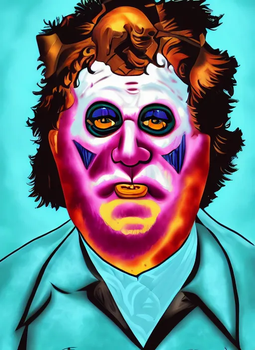 Prompt: leatherface character portrait artwork by Lisa Frank, 4k