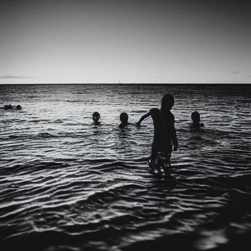 Prompt: a swim in the sea at night, 35mm photography