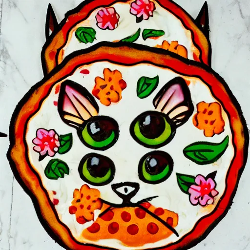 Prompt: floral pizza cat