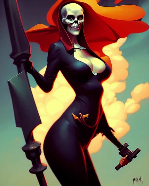 Image similar to peter mohrbacher, phil noto comicbook cover art, jessica alba as lady death
