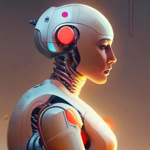 Prompt: Robotic woman, sci-fi, modern, colourful!! highly detailed, digital painting, artstation, concept art, sharp focus, illustration, by greg rutkowski