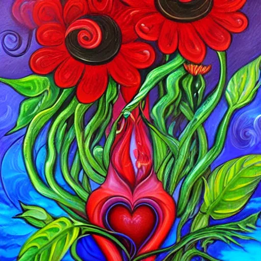 Image similar to eldritch oil painting of a red flower by jeremiah ketner