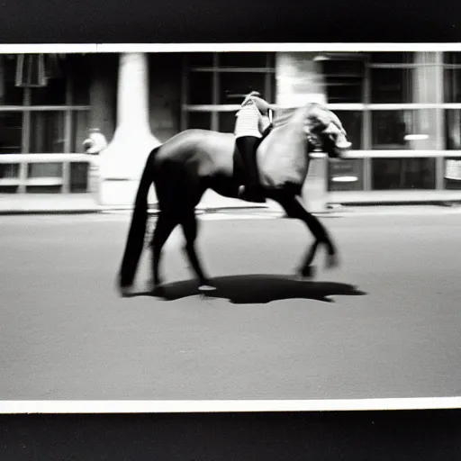 Prompt: A Gary Winogrand photo of a clown horse