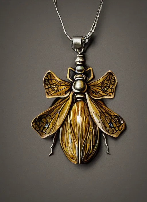 Image similar to small insect pendant, fantasy illustration, medieval era, blank background, studio lighting, hand - drawn digital art, 4 k, trending on artstation, symmetry