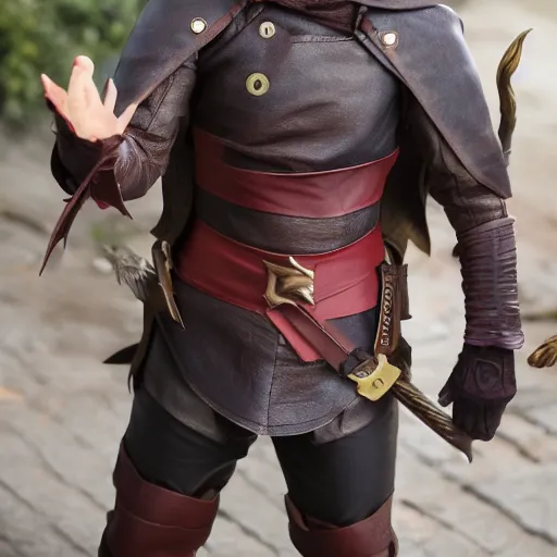 Image similar to DC's character Robin leather costume as Frodo, dslr photo