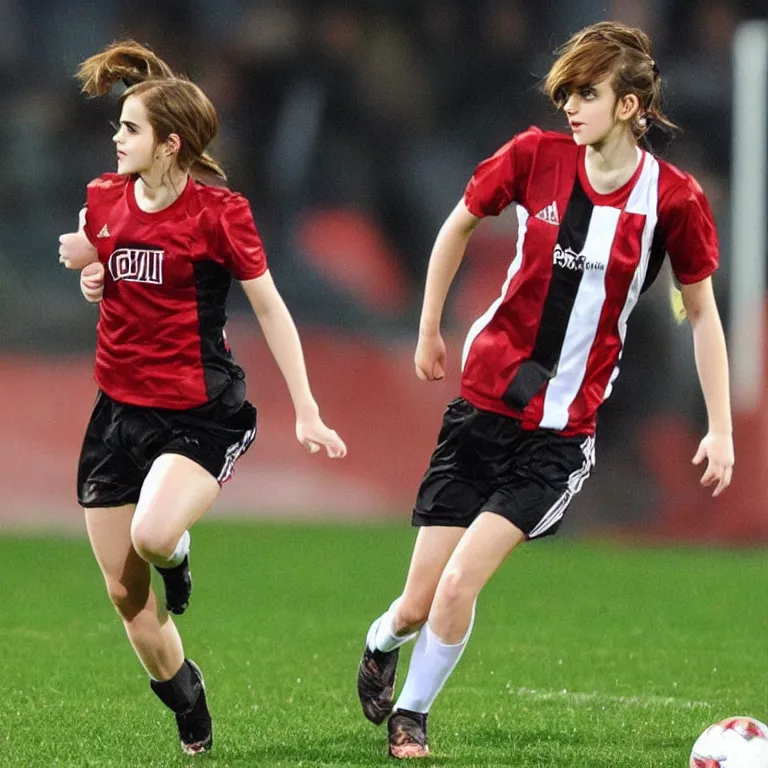 Image similar to emma watson as lokomotiv football player, hyper realistic, highly detailed