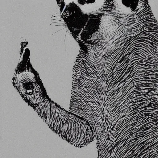 Prompt: black and white illustration of a meerkat giving thumbs up by Jack Gaughan