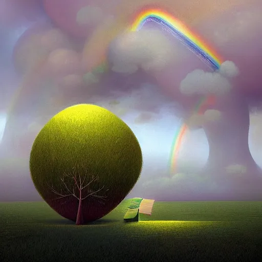 Prompt: thunderstorms and rainbows by gediminas pranckevicius