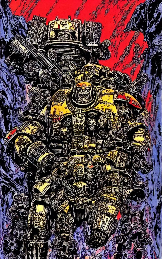 Image similar to space marine, awarding winning digital art by philippe druillet