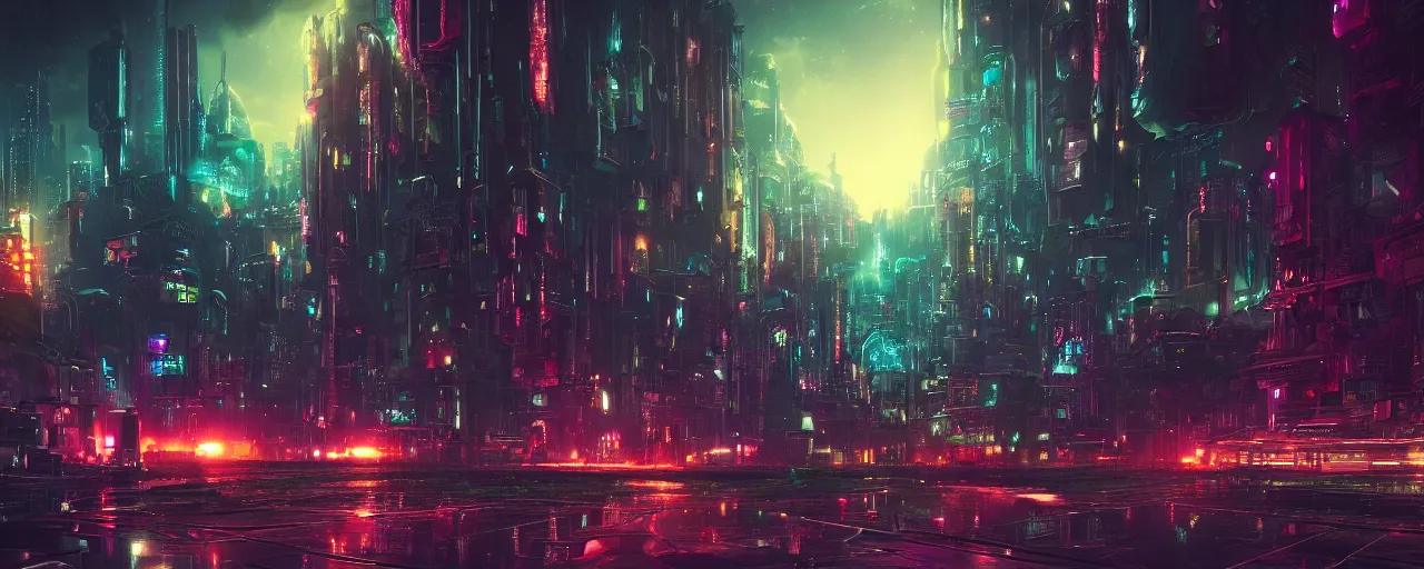 Image similar to ” otherwordly futuristic city at night, [ cinematic, detailed, epic, widescreen, opening, establishing, mattepainting, photorealistic, realistic textures, octane render, art by wlop and paul lehr ] ”