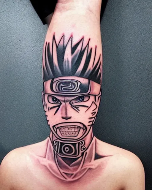 Image similar to creative double exposure effect tattoo design sketch of naruto uzumaki, realism tattoo, in the style of matteo pasqualin, amazing detail, sharp