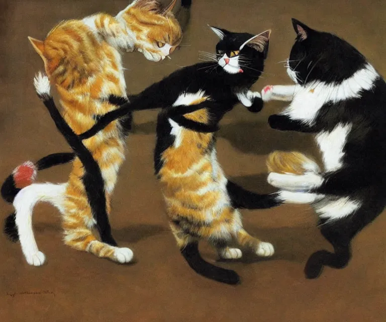 Prompt: cat boxing match by jamie wyeth