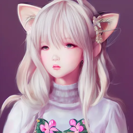 Prompt: realistic beautiful gorgeous natural cute Blackpink Lalisa Manoban white hair cute white cat ears in maid dress outfit golden eyes artwork drawn full HD 4K highest quality in artstyle by professional artists WLOP, Taejune Kim, Guweiz, ArtGerm on Artstation Pixiv