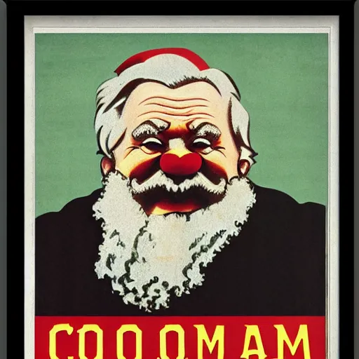 Image similar to communist clown portrait, soviet propaganda style, poster, carl marx