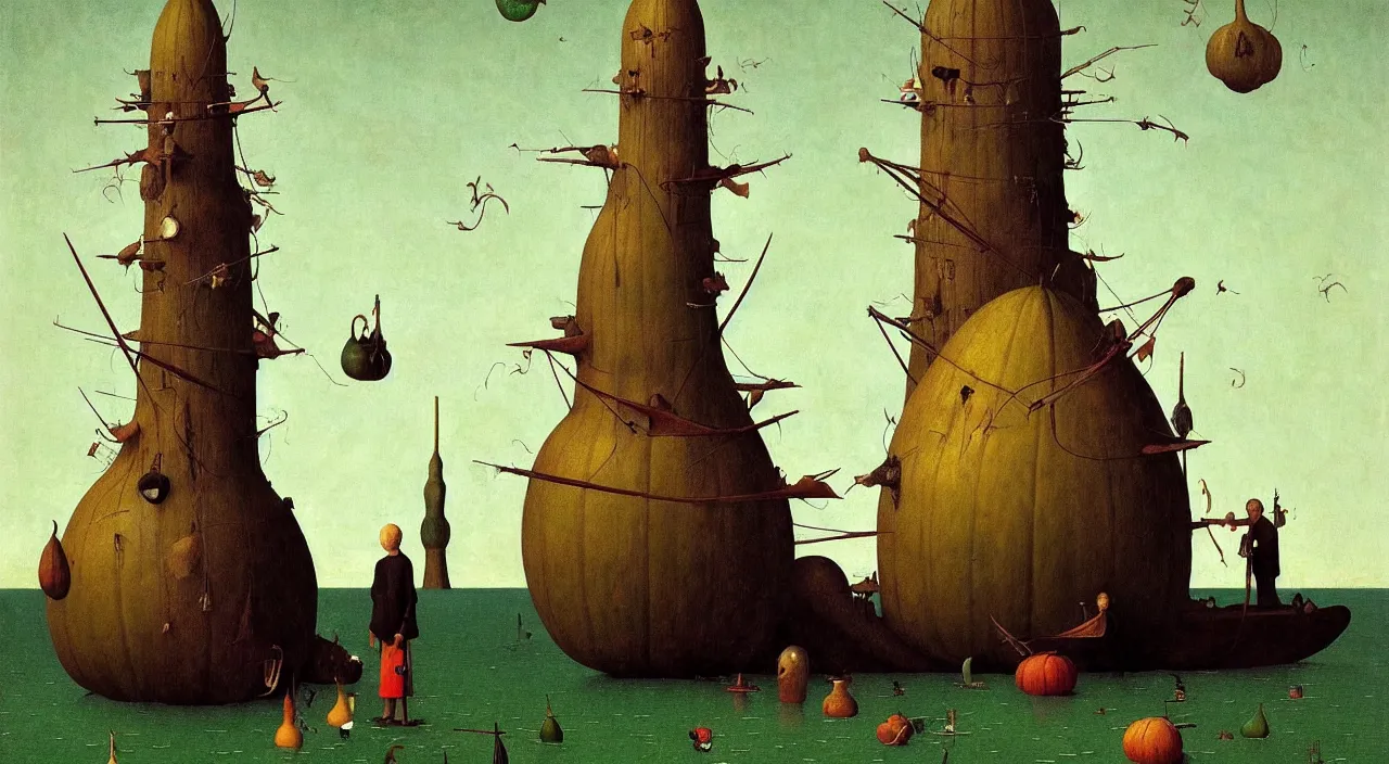 Image similar to single flooded simple!! curved gourd tower anatomy, very coherent and colorful high contrast masterpiece by norman rockwell franz sedlacek hieronymus bosch dean ellis simon stalenhag rene magritte gediminas pranckevicius, dark shadows, sunny day, hard lighting