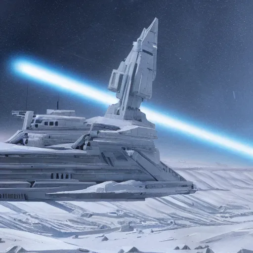 Prompt: a star destroyer looming over Hoth, artstation