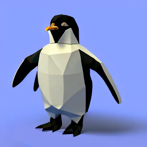 Prompt: low-poly penguin in sci-fi outfit